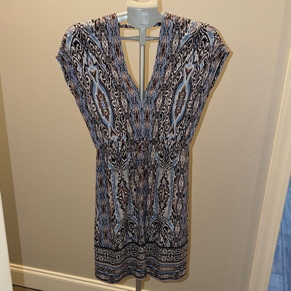Hale Bob Blue and Brown Patterned Mini Dress